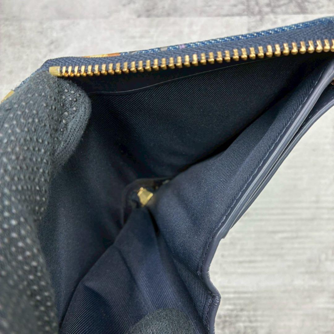 極美品 コーチ デニム ラウンドファスナー コンパクトウォレット ミニ