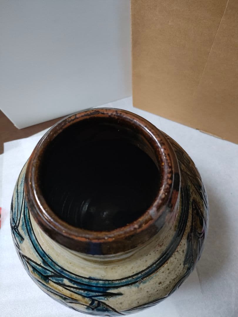 Y3122-8 深川製 染付色絵 柿図 花瓶 高さ28㎝ ten