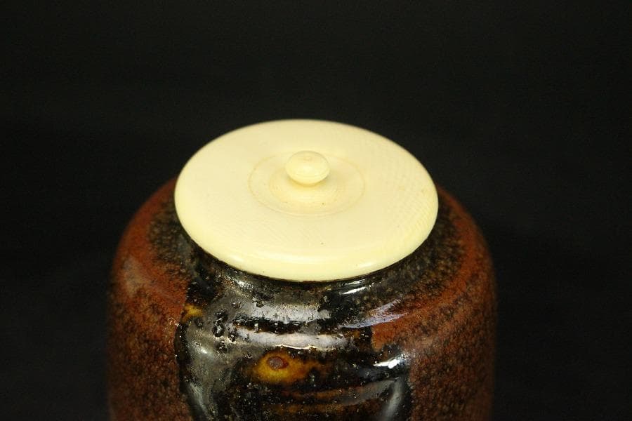 茶道具 彷古 中興名物 橋姫茶入 花兎裂 仕服 良蓋共箱小堀遠州(RC938)