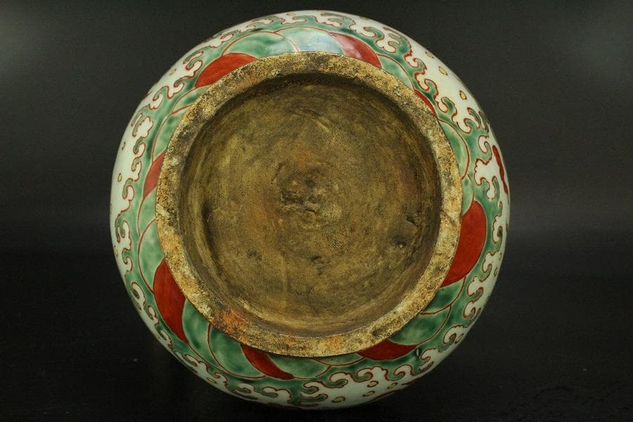 中国美術 赤絵 纏枝蓮花馬紋 瓢形 注瓶 高28cm(LC534)