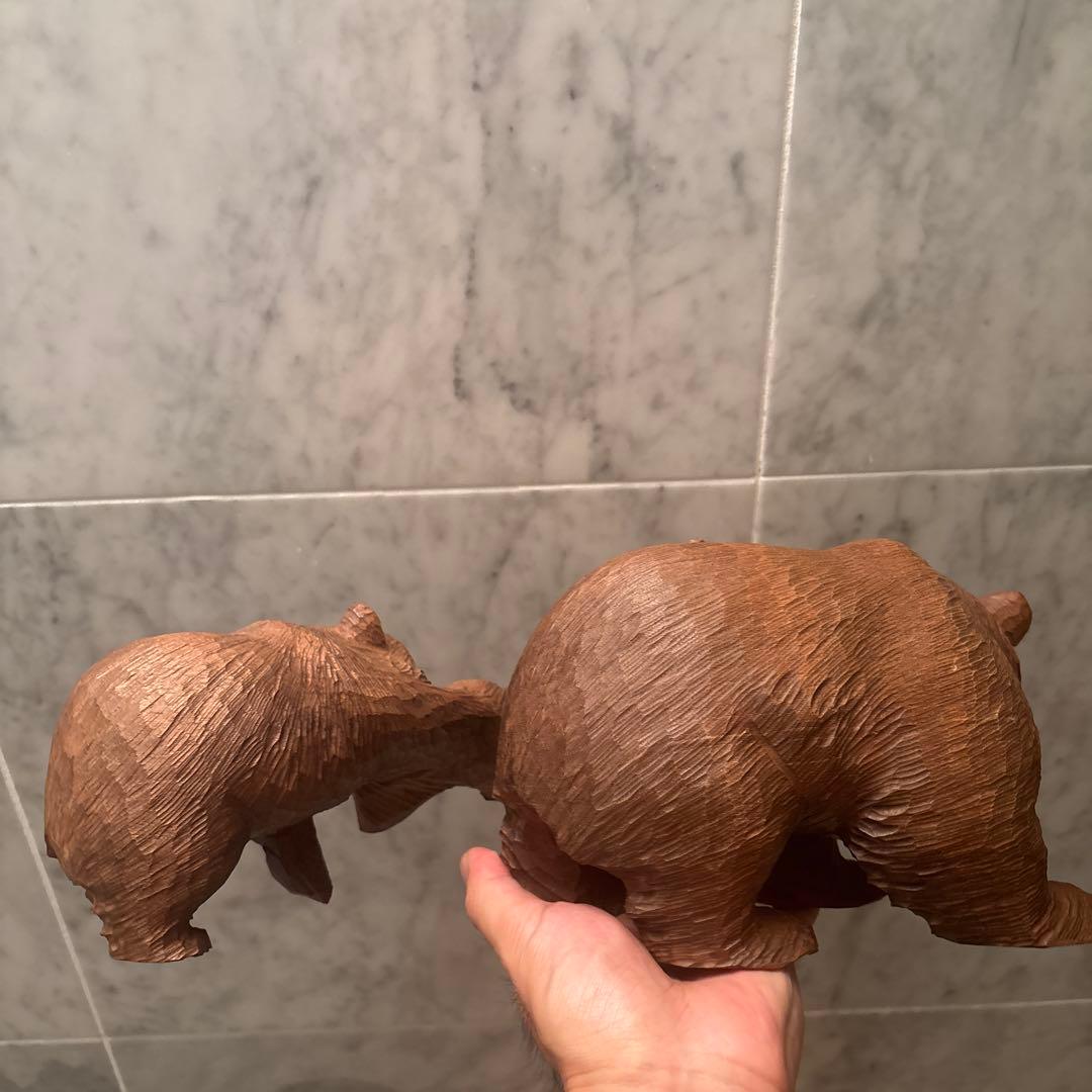 平野幸人 作(琇) 北海道アイヌ伝統民藝 葡萄と鮭をくわえる親子熊