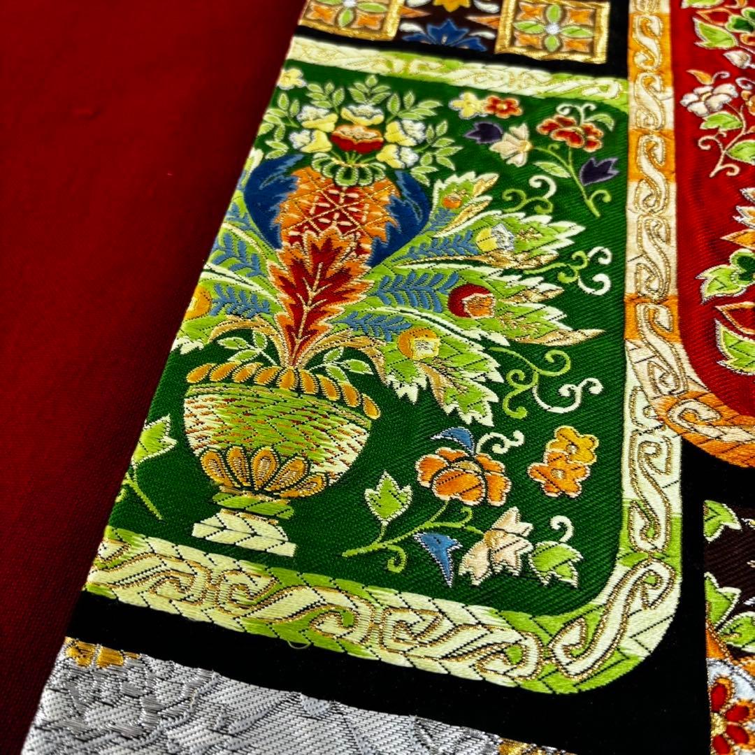 高級 更紗袋帯 華やかな刺繍 袋帯 100%絹 美術織物 豪華刺繍帯