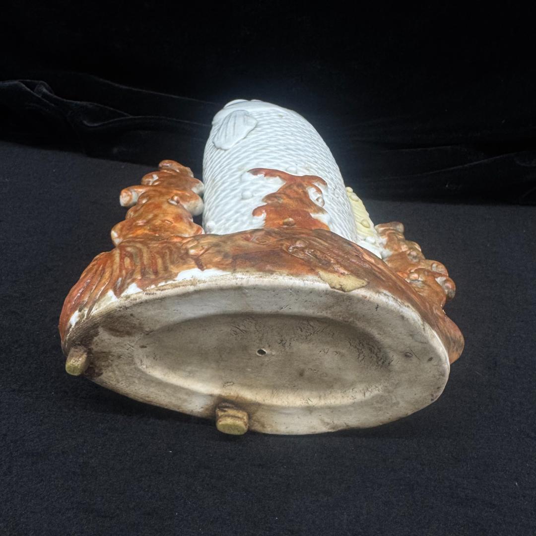 平戸焼 鯉 滝登り　平戸　花瓶 時代物 骨董古美術 30cm