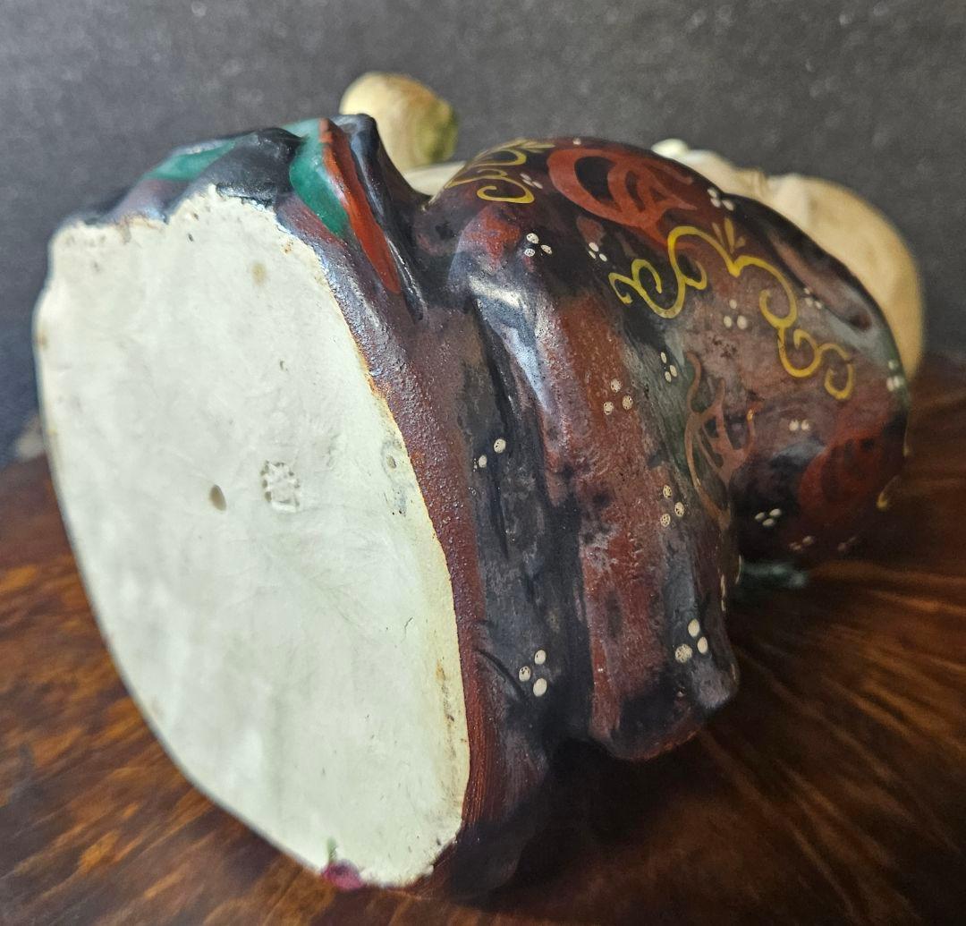 時代古作品❗】京焼 褐色釉鉄釉色絵付 宝珠紋図柄 纏い 寿老人