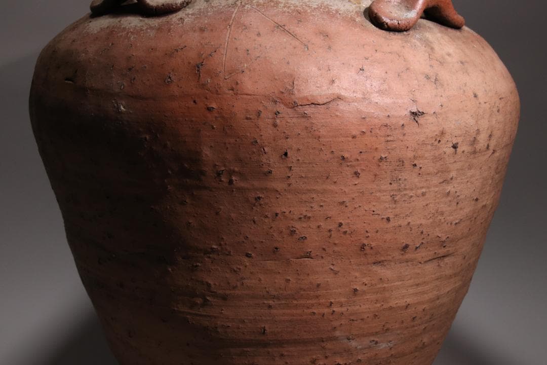 BE793 桃山期~江戸期　古信楽　四耳壷　四耳子　窯印　窯傷　壺　高37.5㎝