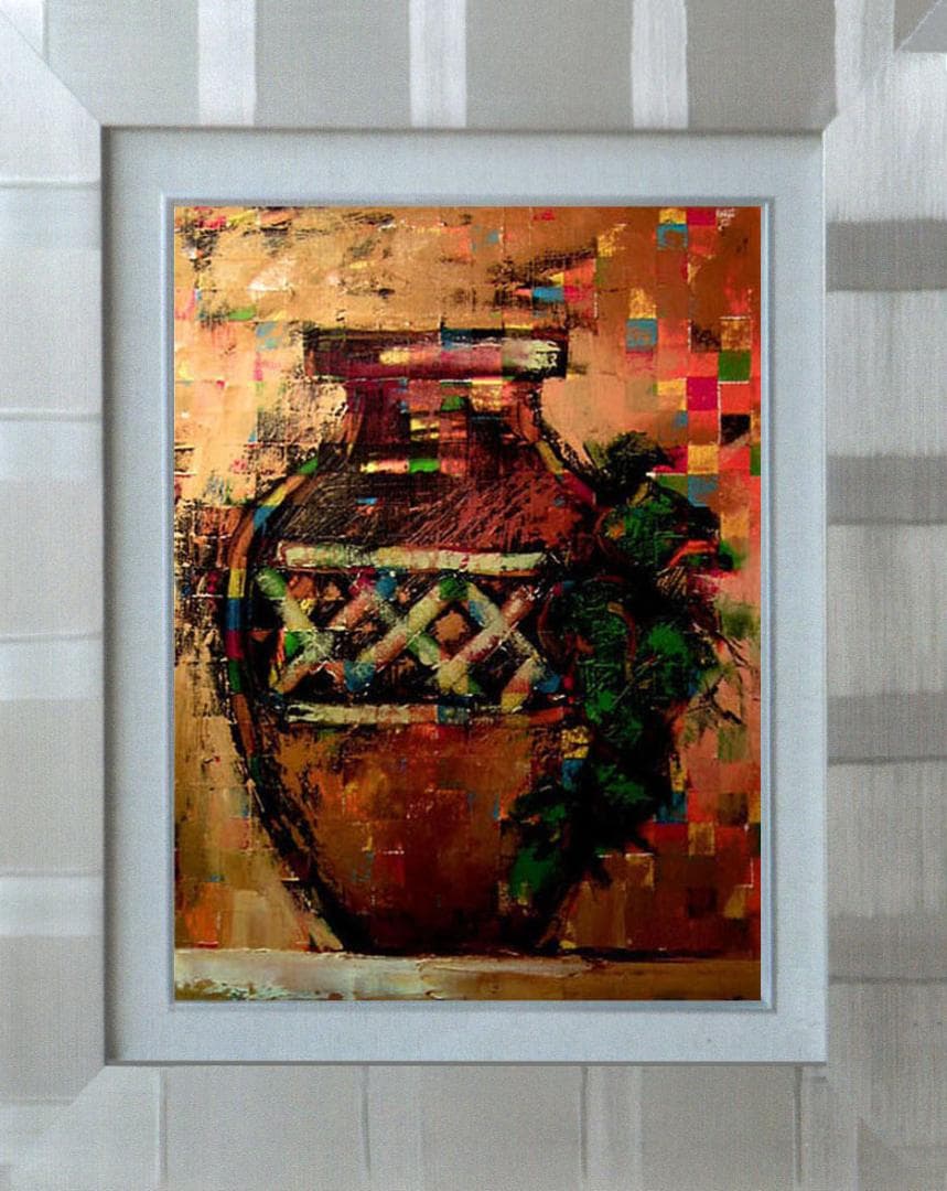 油絵 菅家令子 絵 絵画 インテリア uF6-064104 静物 壺 瓶