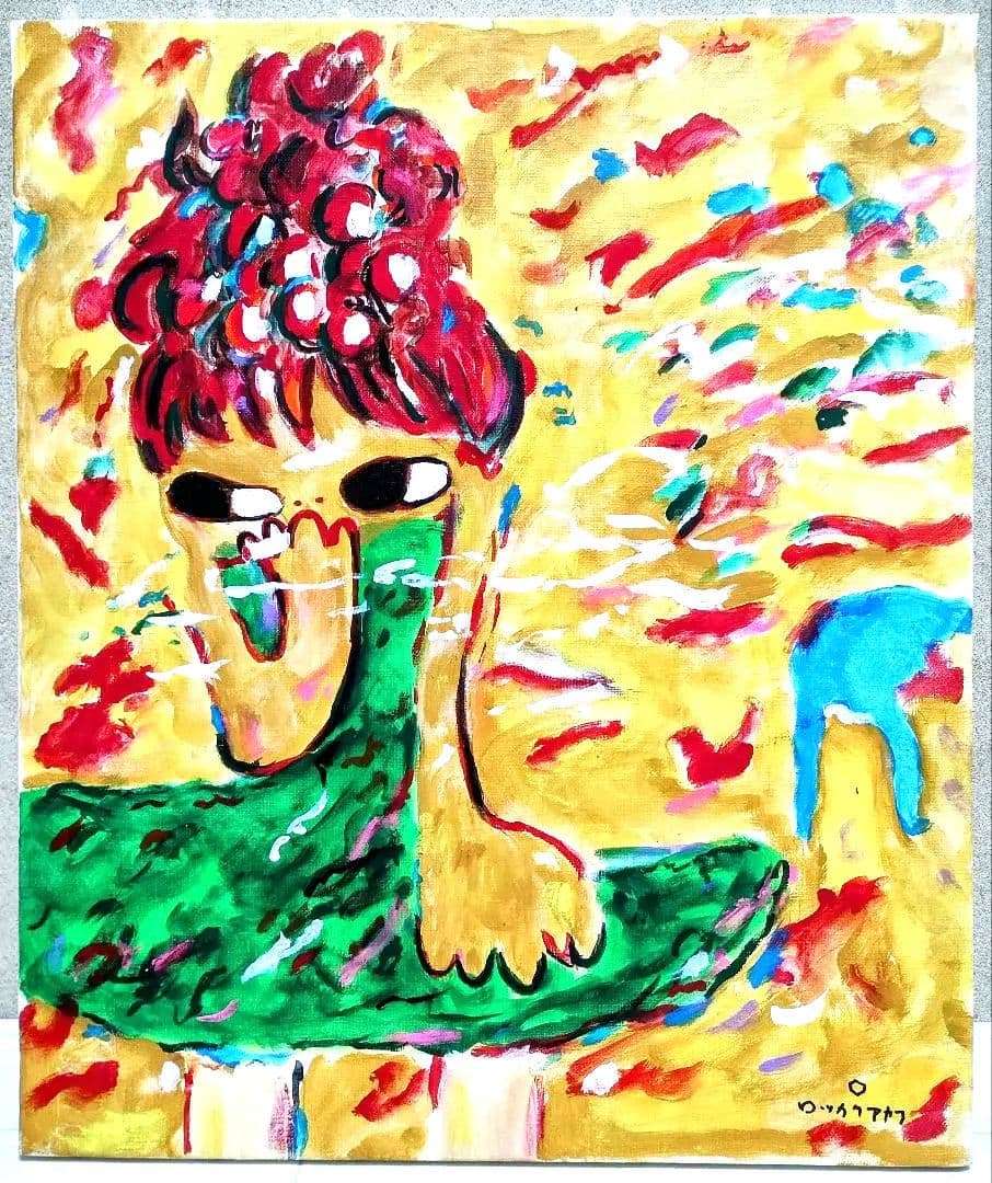 SALE】［F8号］ロッカクアヤコ/肉筆/手描き/表裏サイン有/油彩/アクリル