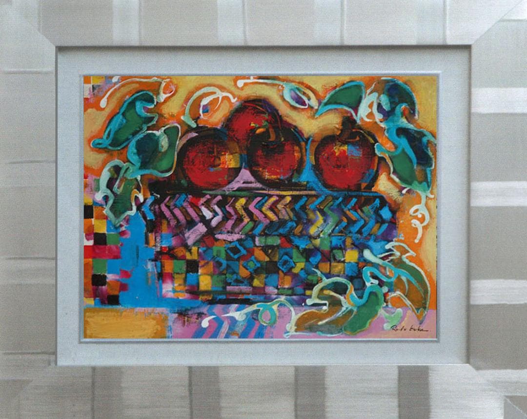 油絵 菅家令子 絵 絵画インテリア 額付( 青緑＋金色の枠)uF6-051110