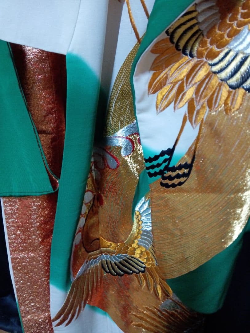 海外コレクター向きJAPANジャパン日本女性用特大雅金襴豪華刺繍鶴絵図柄