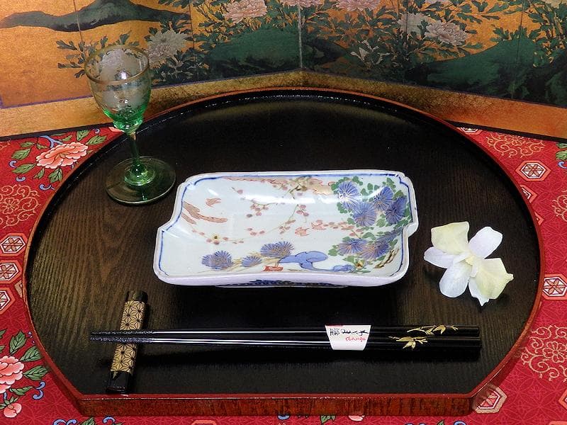 古伊万里 染錦 梅に菊 松に短冊の図 変形長皿 5客 B048AS-CWx - メルカリ