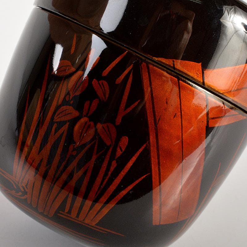 茶道具　蒔絵師　中出松峰作　白檀塗　螺鈿装飾　八ッ橋蒔絵　中棗　共箱　V6444