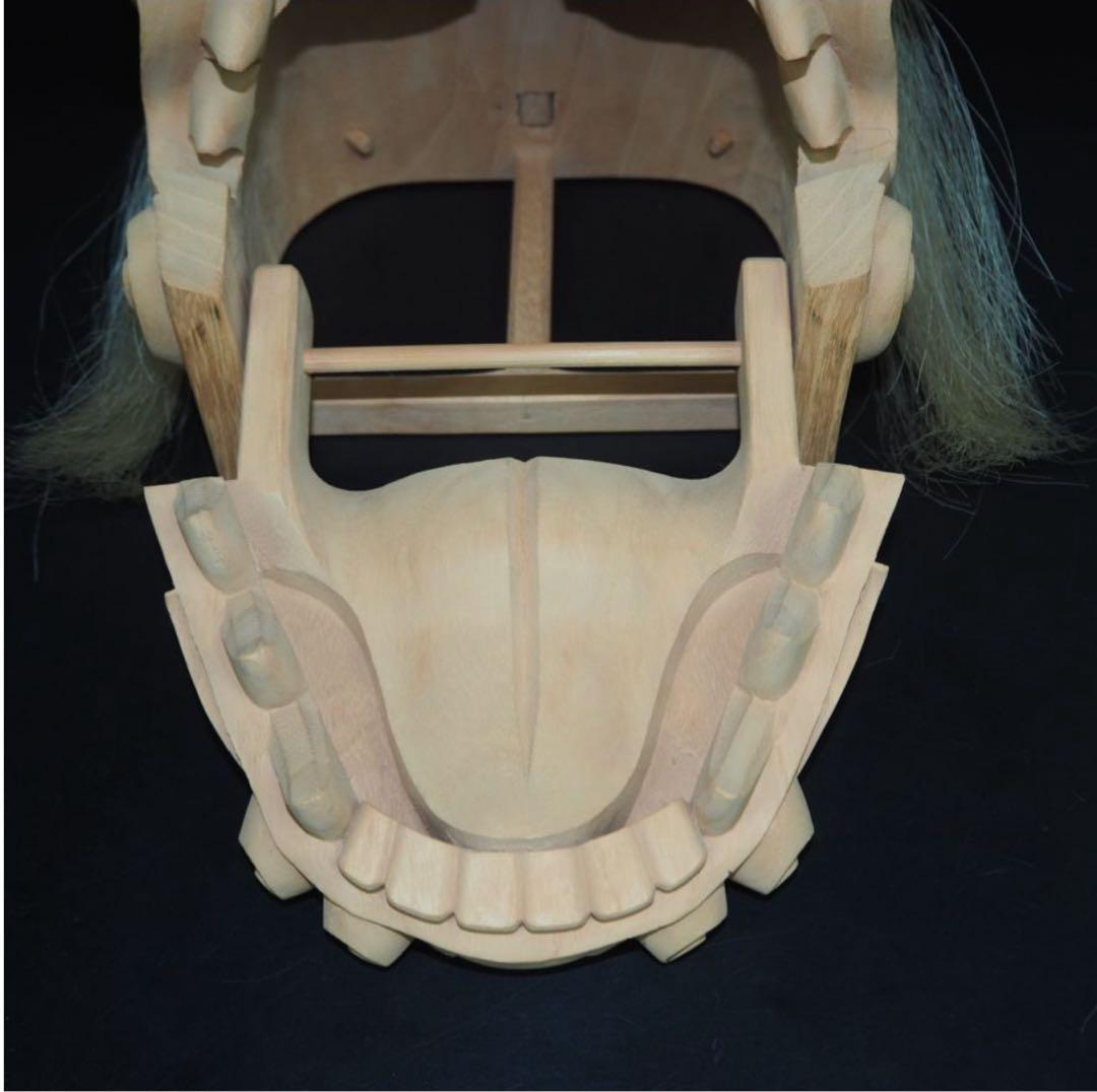 送料無料 富山県無形文化財 横山一夢作 木彫獅子頭 共箱共布作歴付 日