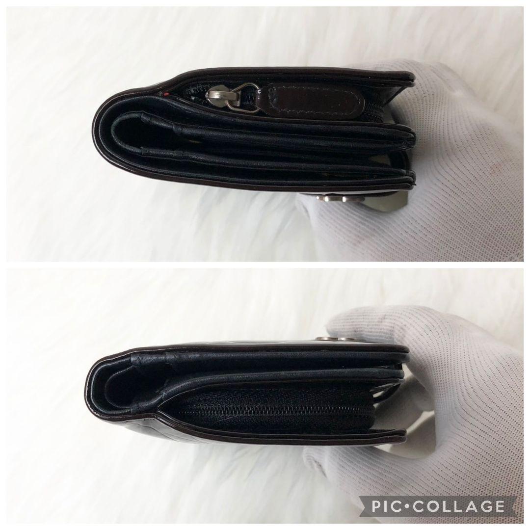 【美品】CHANEL 二つ折り財布 カメリア ココマーク パテントレザー