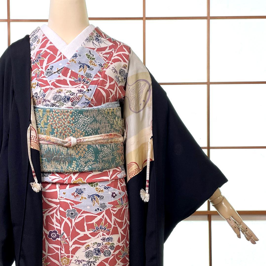 羽織 一つ紋 正絹 錦紗 黒無地 瓢箪柄 アンティーク着物 A-2704 - メルカリ