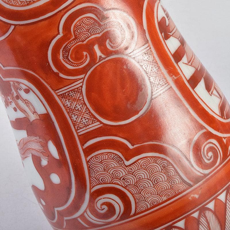 九谷焼 古九谷 赤絵 花鳥文 徳利 在銘 一對 時代箱付 V R9270