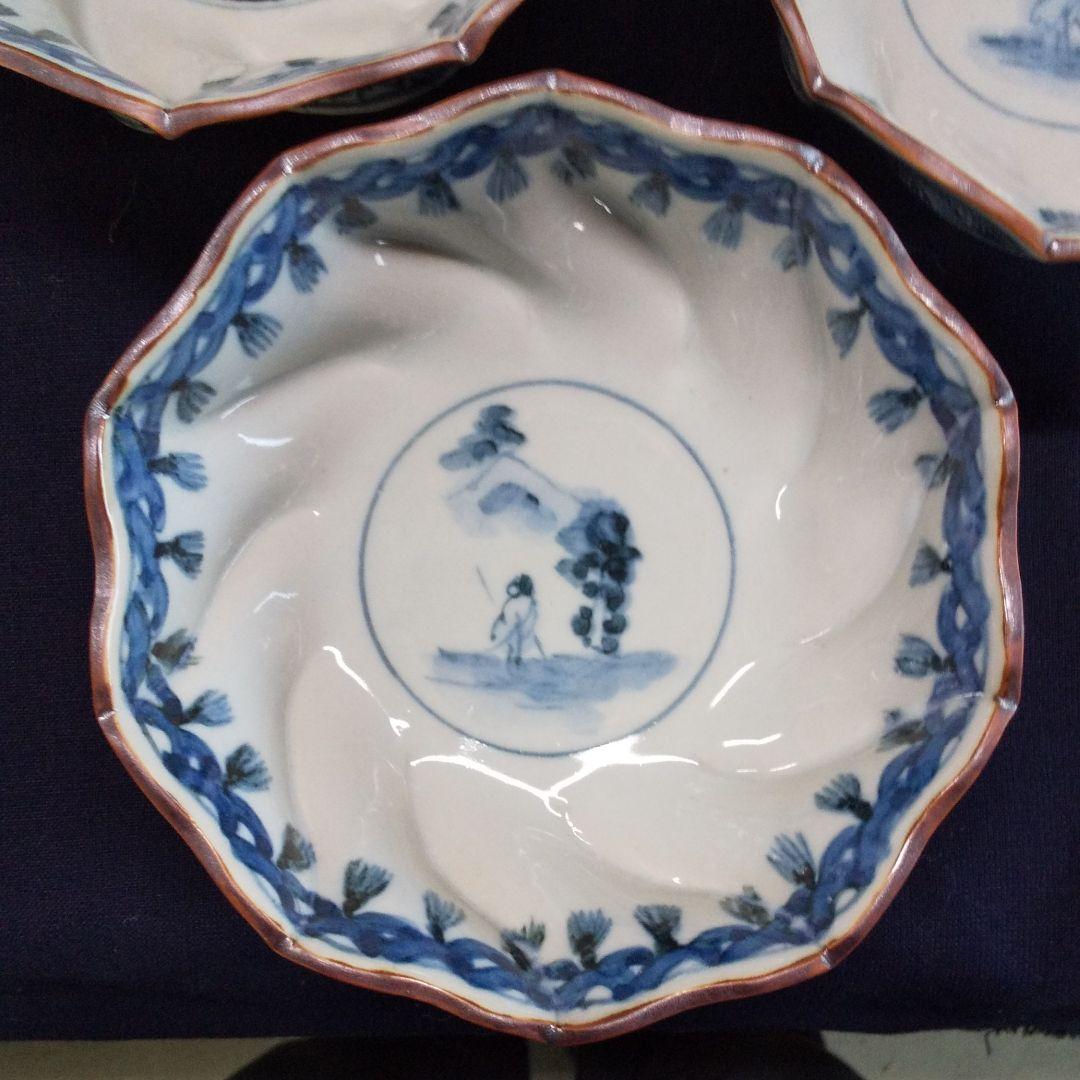 古染面取り祥瑞仙人文  向付揃