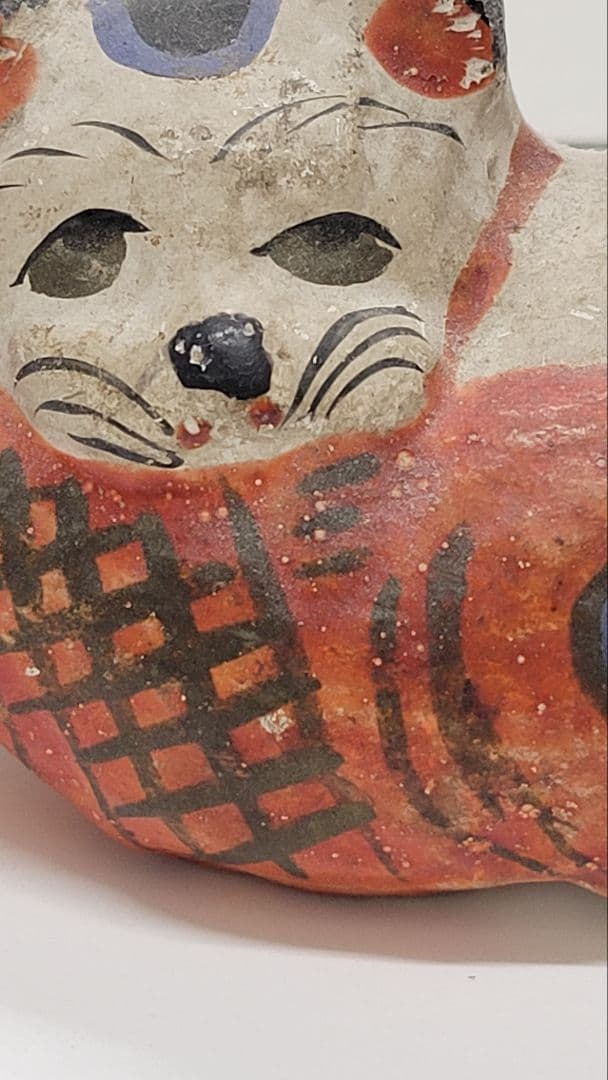 おめでたい お正月玄関に 明治時代 鯛猫 ガラ入 古い練り人形 土人形 郷土