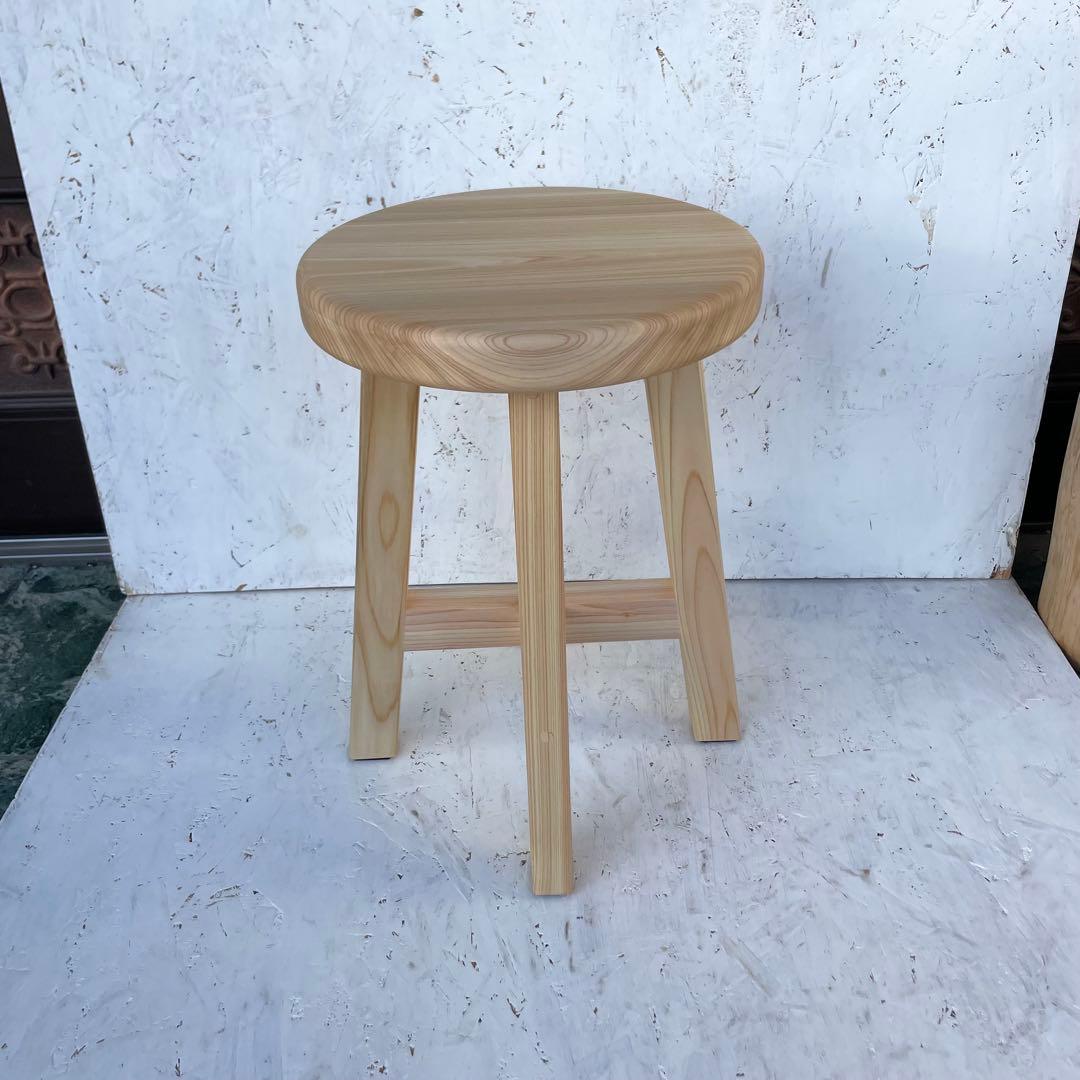 Aki 国産ひのき　丸椅子　木製スツール　4脚