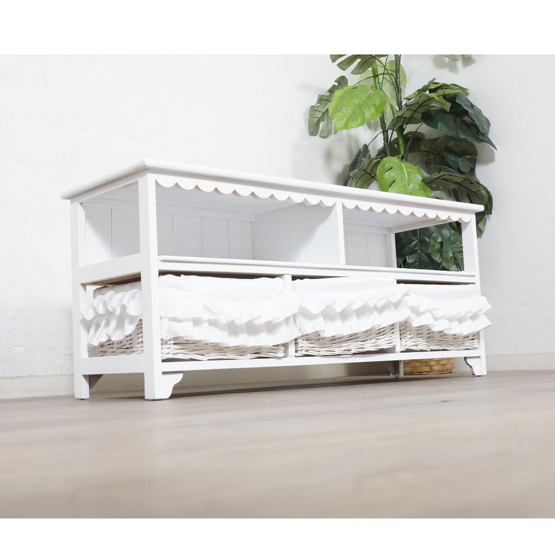 新品】フリル付きバスケット テレビ台 ガーリー ロマンティック