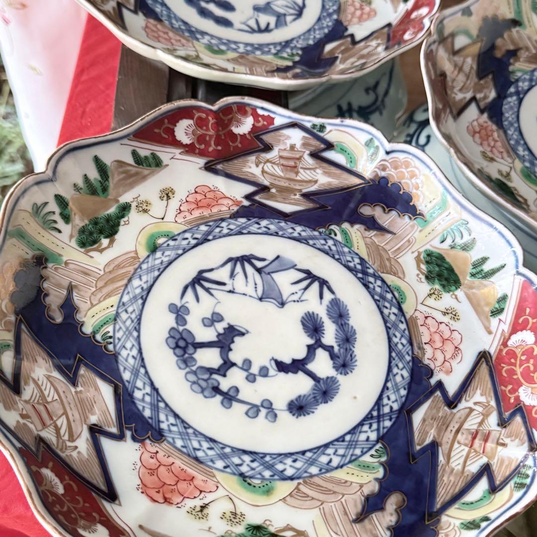 K様へ感謝お嫁入り‼️降誕祭‼️GOLD伊万里錦手帆かけ舟❌山水❌米俵八寸皿6客