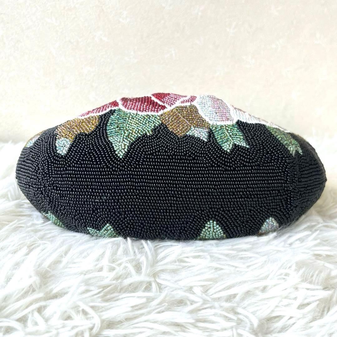 ビーズバッグ　和装バッグ　和装小物　花柄　美品　がま口