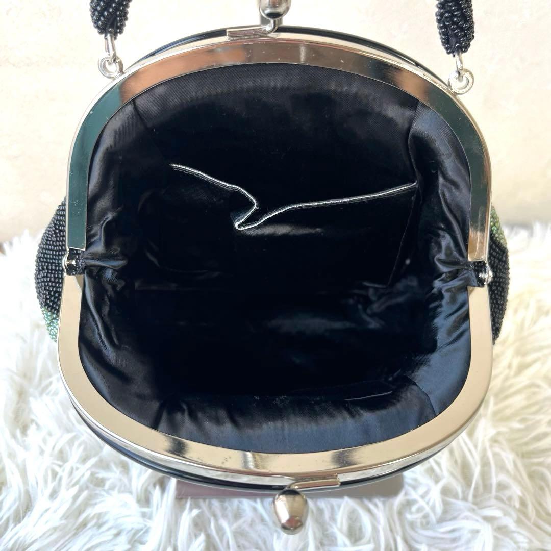 ビーズバッグ　和装バッグ　和装小物　花柄　美品　がま口