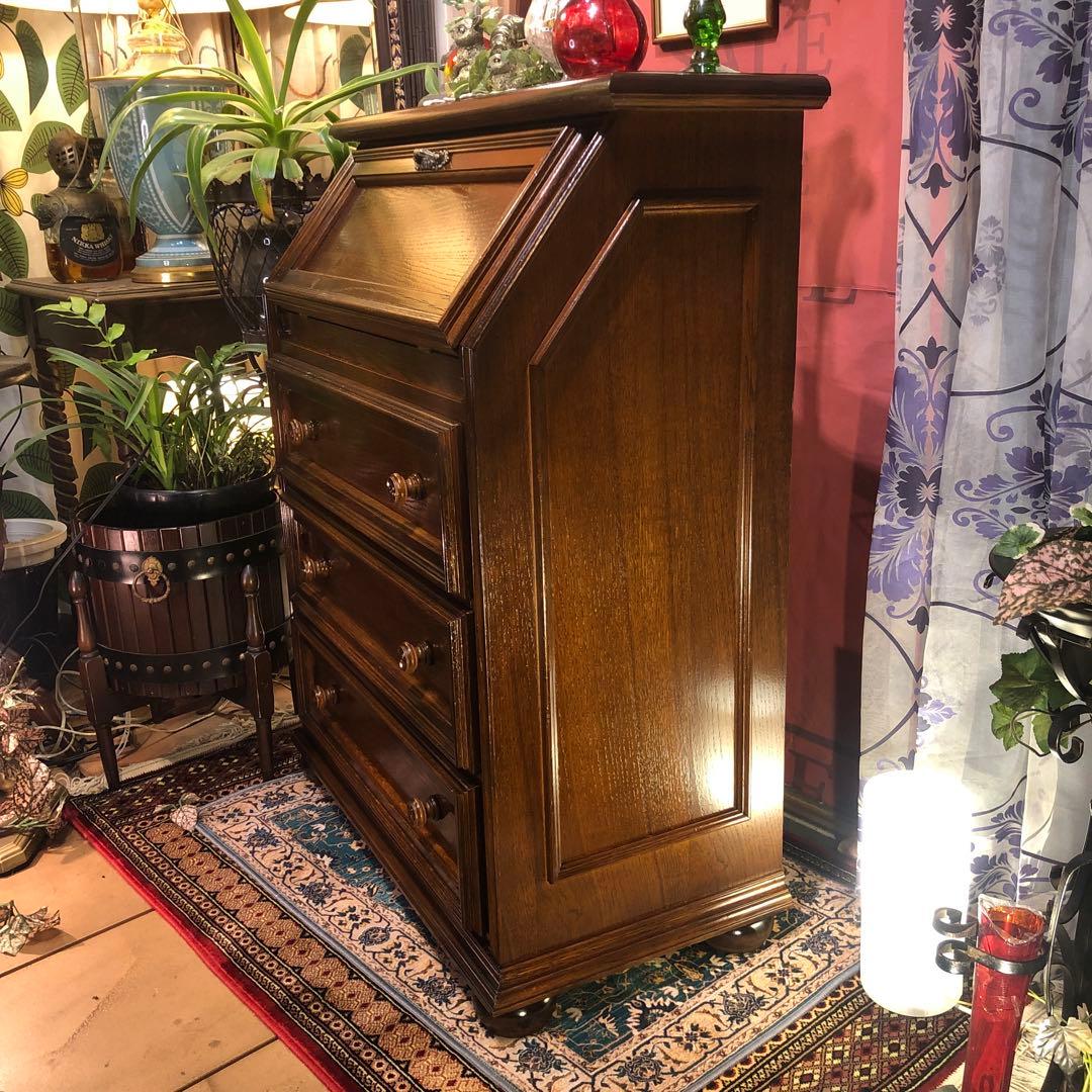 イタリアン　アンティーク　オーク　コンパクト　ライティングビューロー