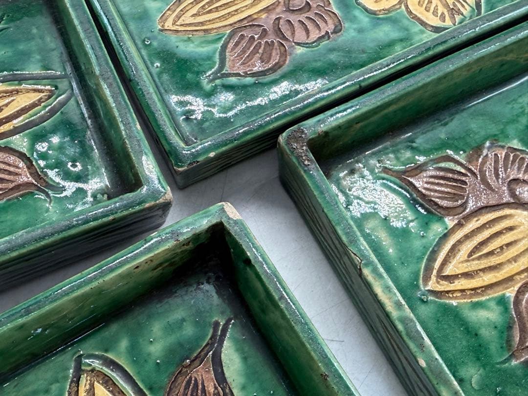 江戸時代　源内焼　角皿5点　三彩　アンティーク　送料込み251214