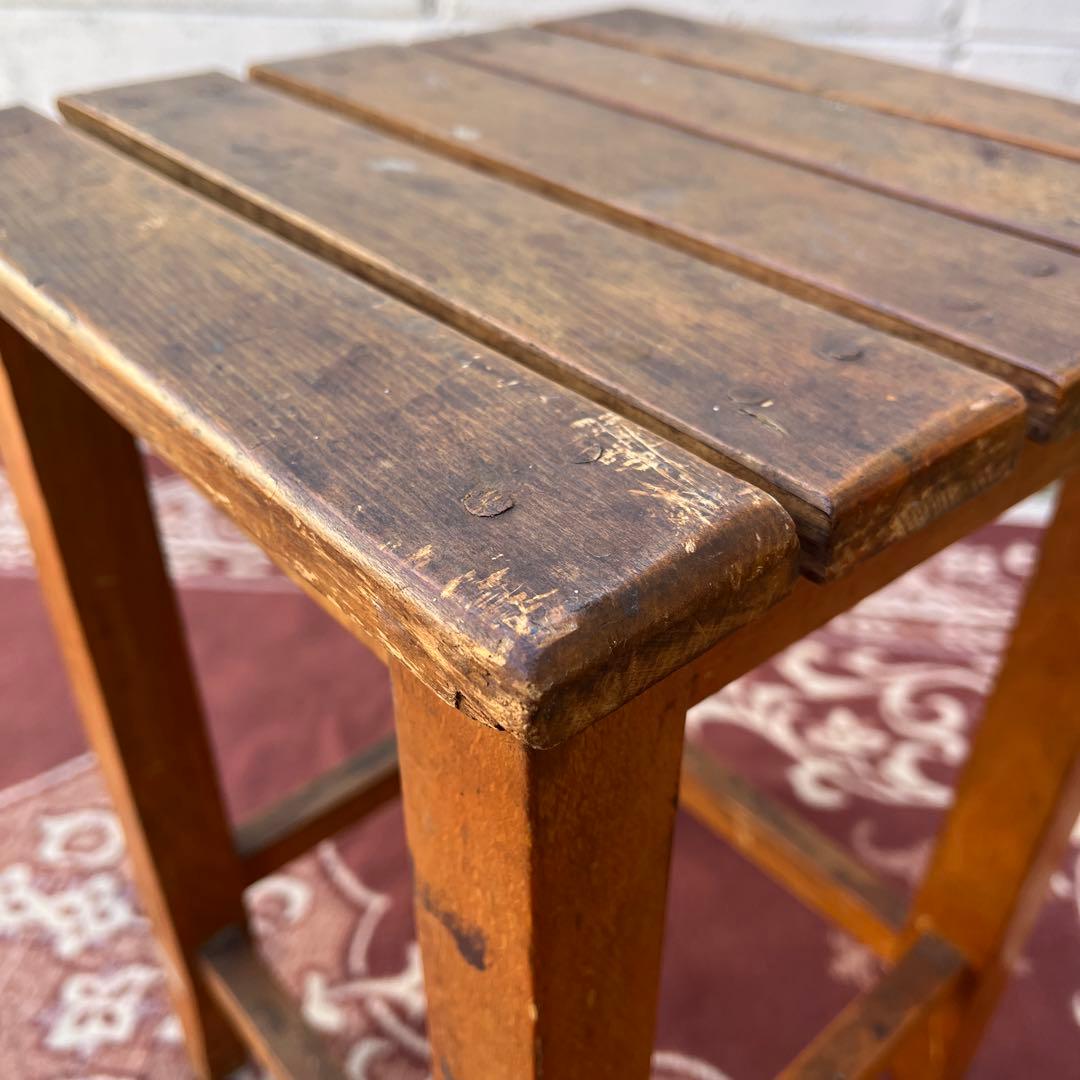 アンティーク 古家具◾️木製無垢材 スクエア型 スツール サイドテーブル 飾り台