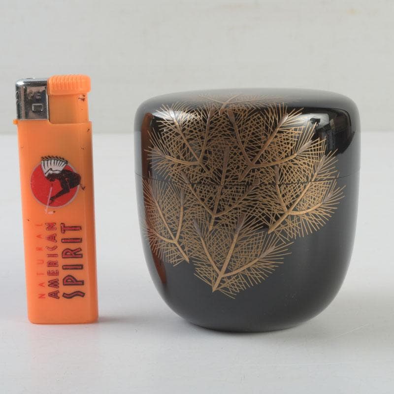 茶道具 三辻雪里作 若松蒔絵 棗 共布共箱 V 9316