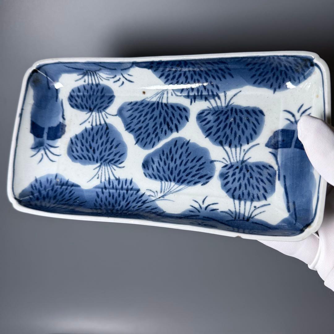 江戸中期 古伊万里 染付竹林文長皿 奇跡の十客！ 笹葉