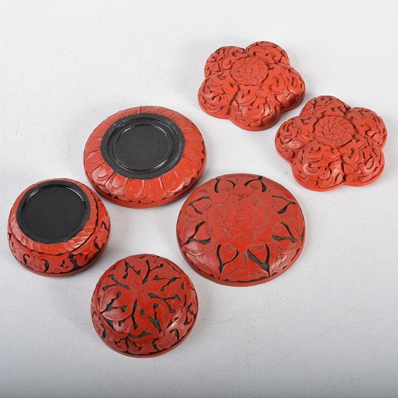 中国 剔紅 堆朱 内七宝など 香合 蓋物 3点まとめて V 4420