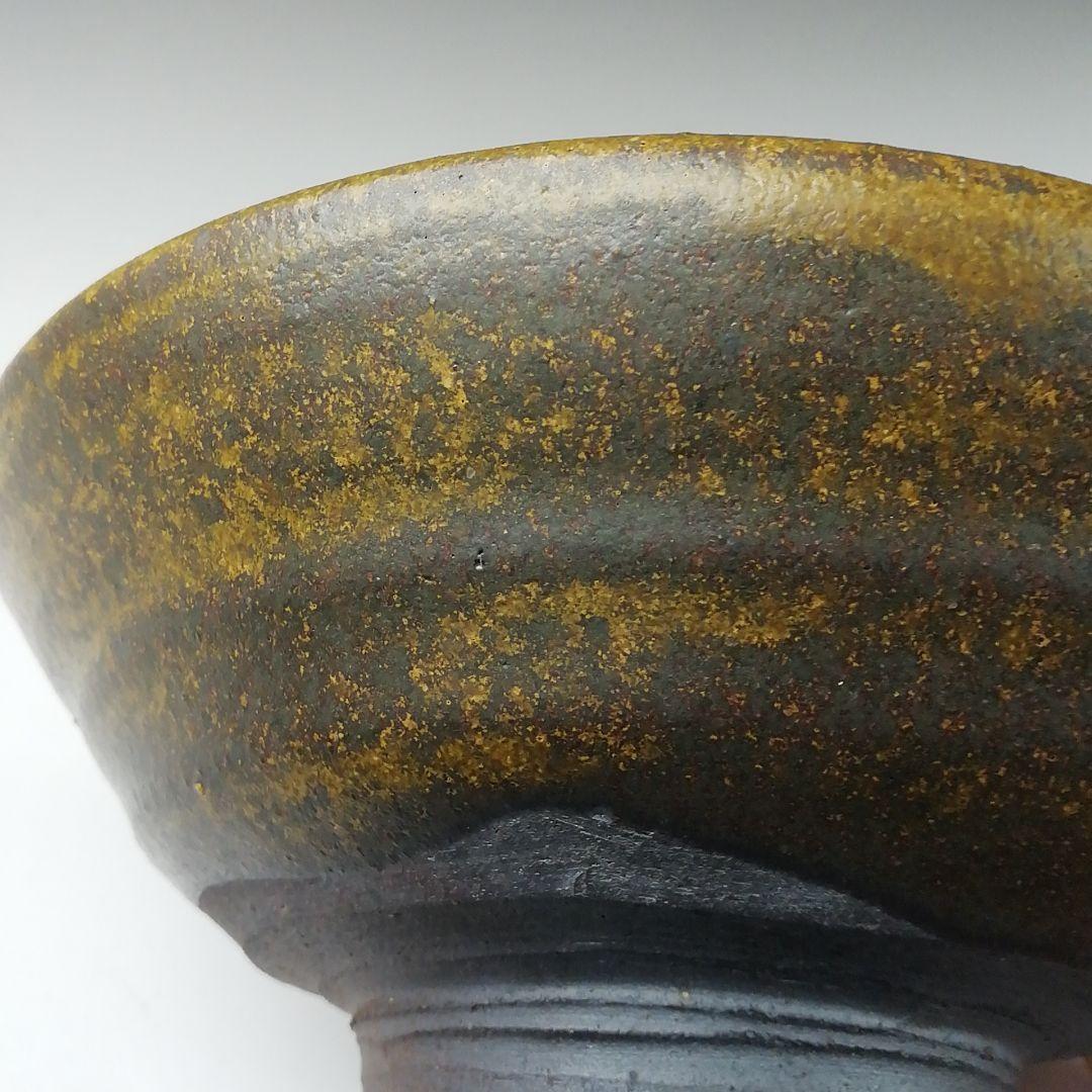 T355 茶碗 『笠間焼』『平茶碗』『河野章 作』 共箱 抹茶碗 茶道具