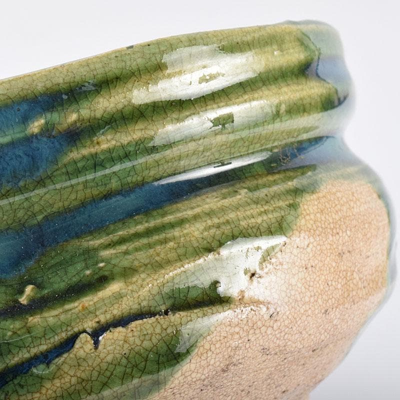 織部焼　古瀬戸窯　加藤作助作　手捻り茶碗　共箱　C　R8994