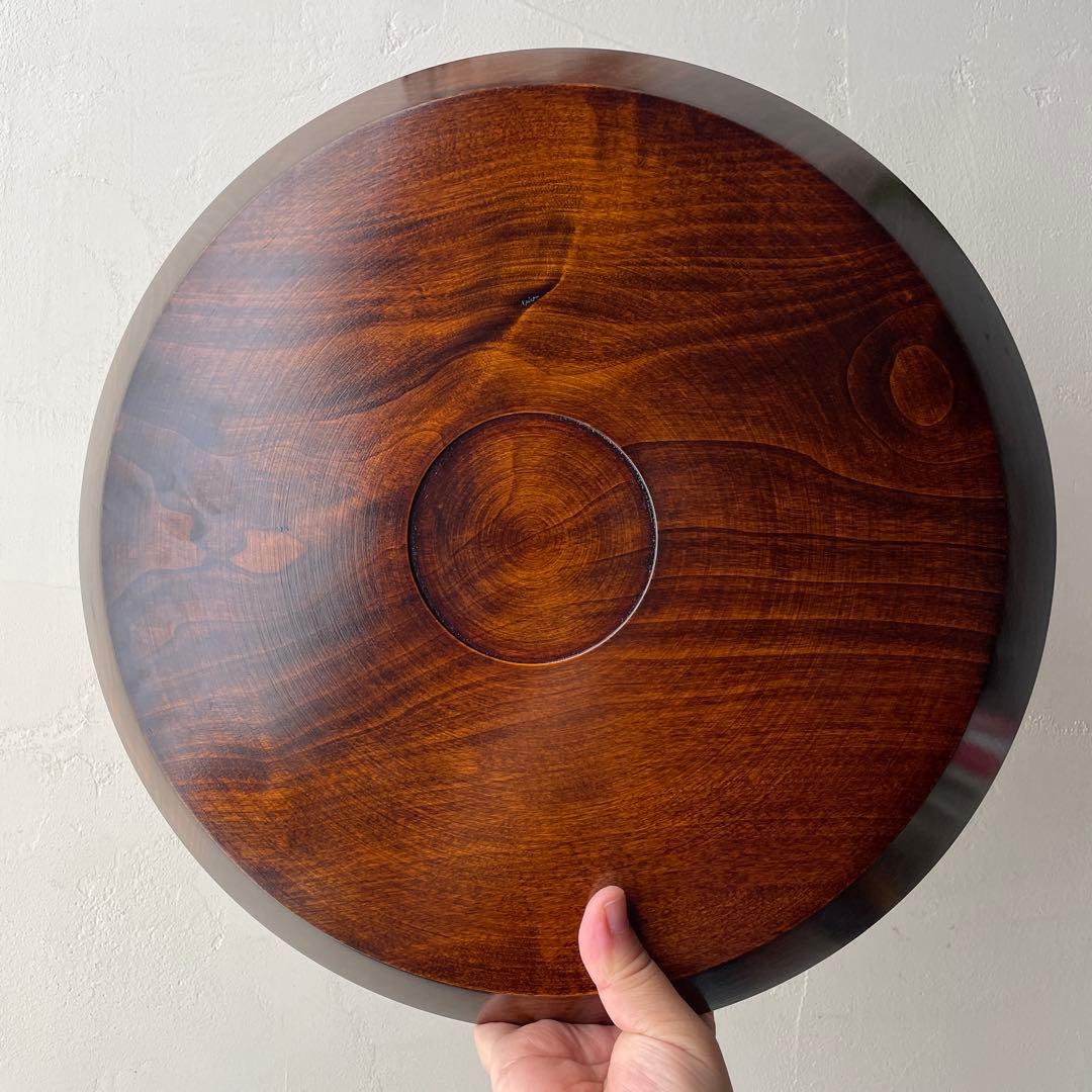 木製　名栗加工　丸盆　大型　古道具風　鑿跡　荒削り　ワイルド　古材風