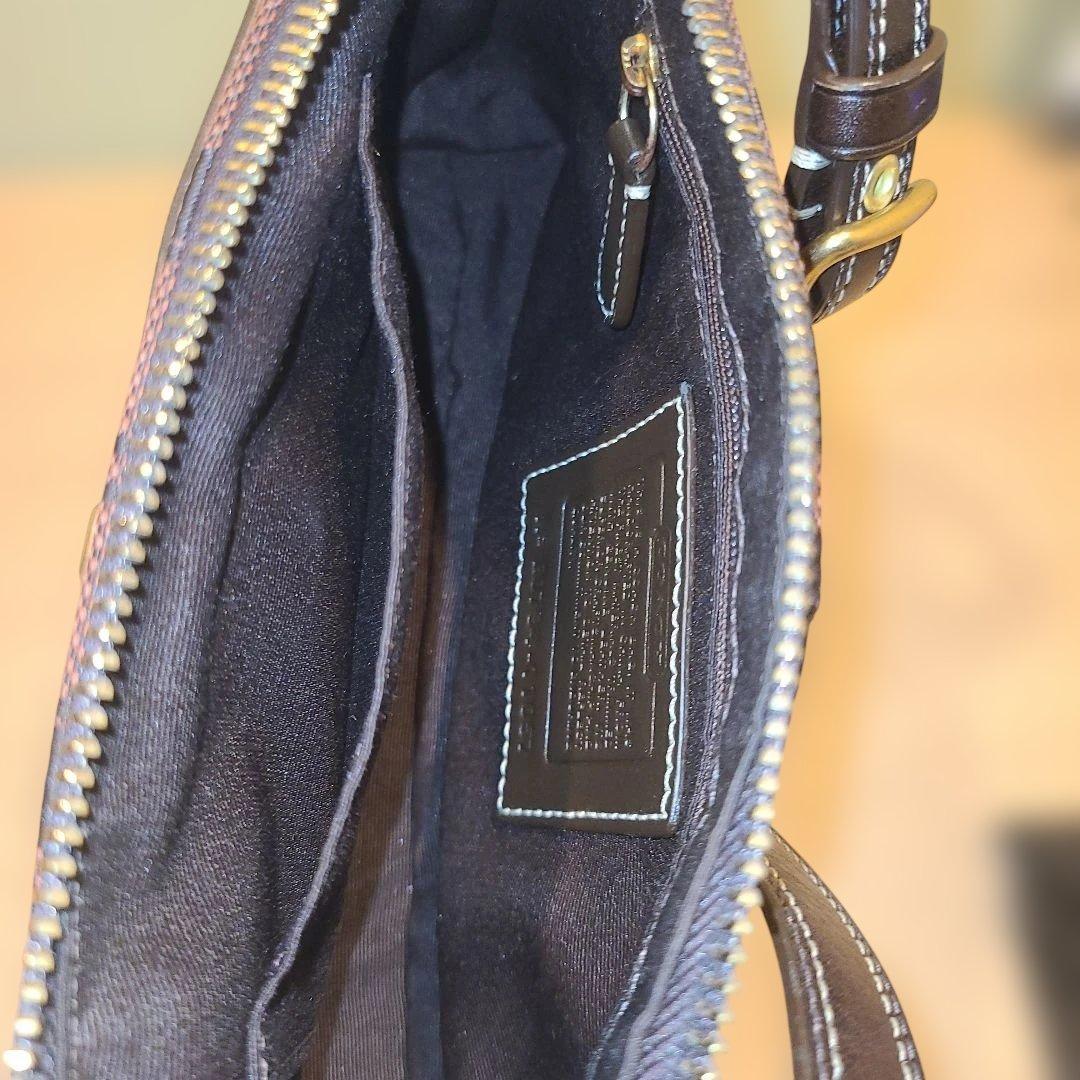 コーチ アクセサリーポーチ ワンショルダーバッグ シグネチャー ターンロック 茶