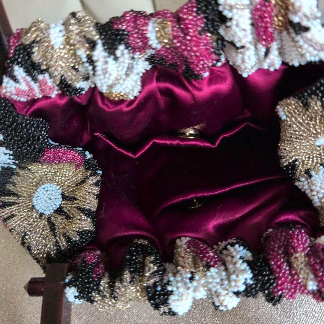 ビーズ和装バック　刺繍花　超美品