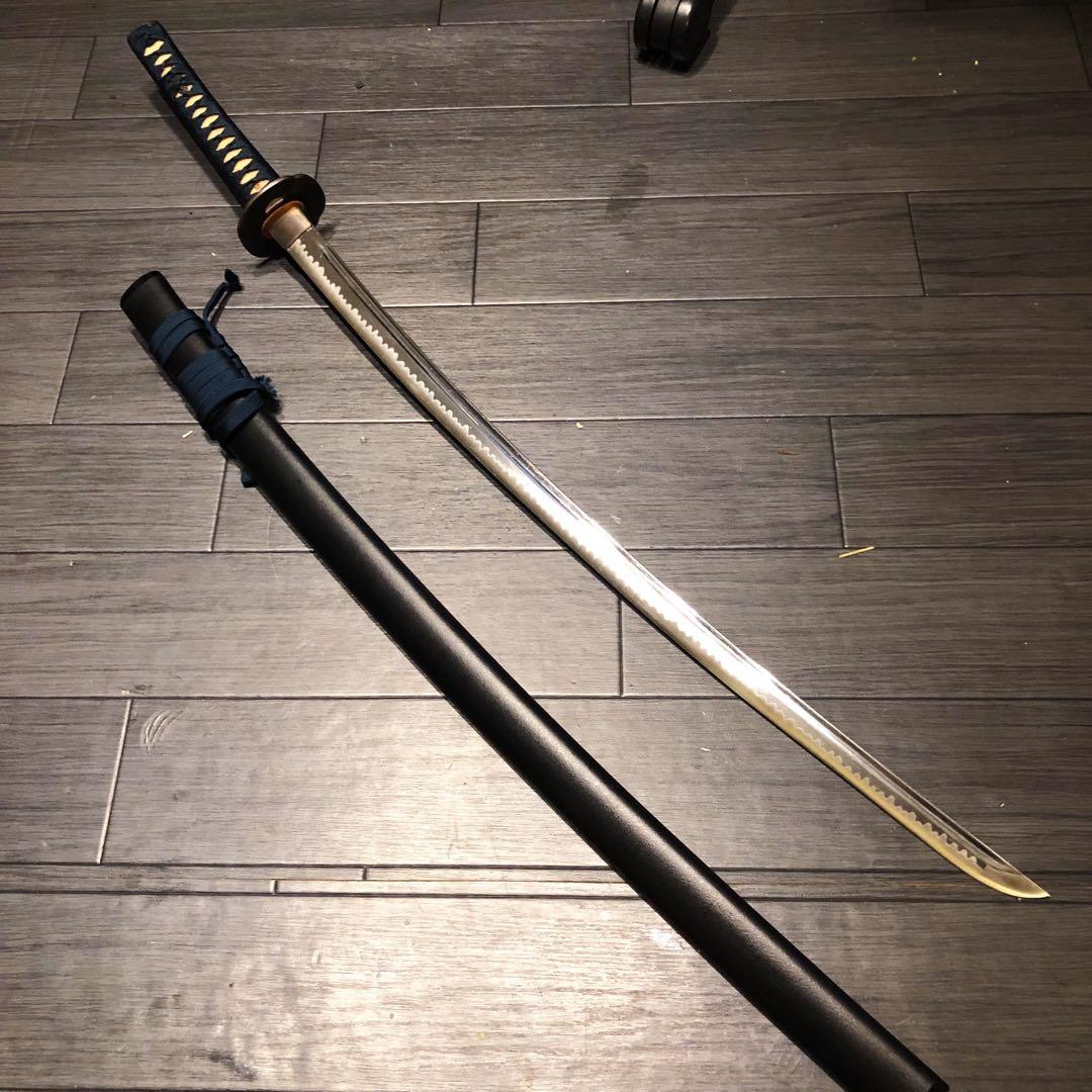 高級模造刀　居合刀　樋入り刀身　青緑拵え　亜合金刀身　名刀