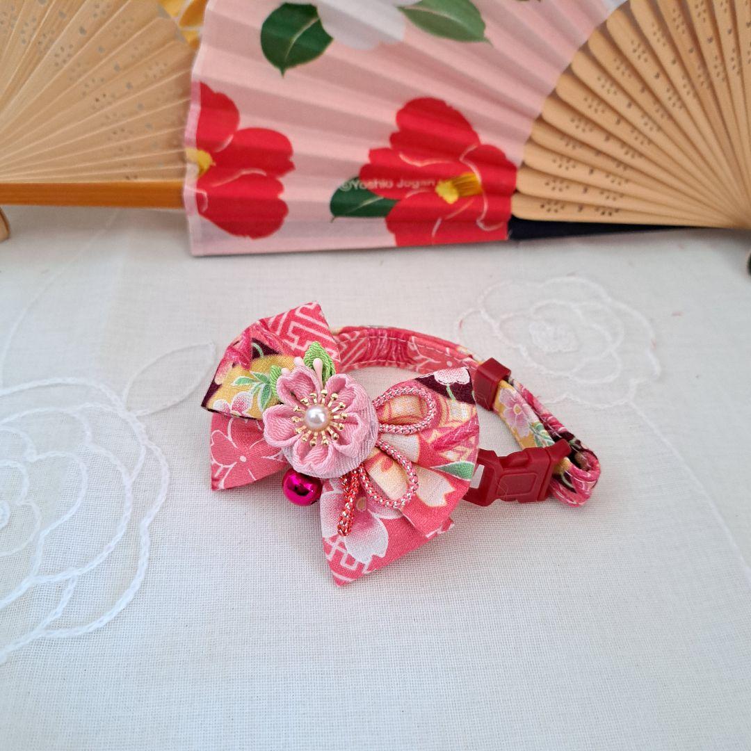 つまみ細工(ピンク②)わんちゃん猫ちゃん用首輪