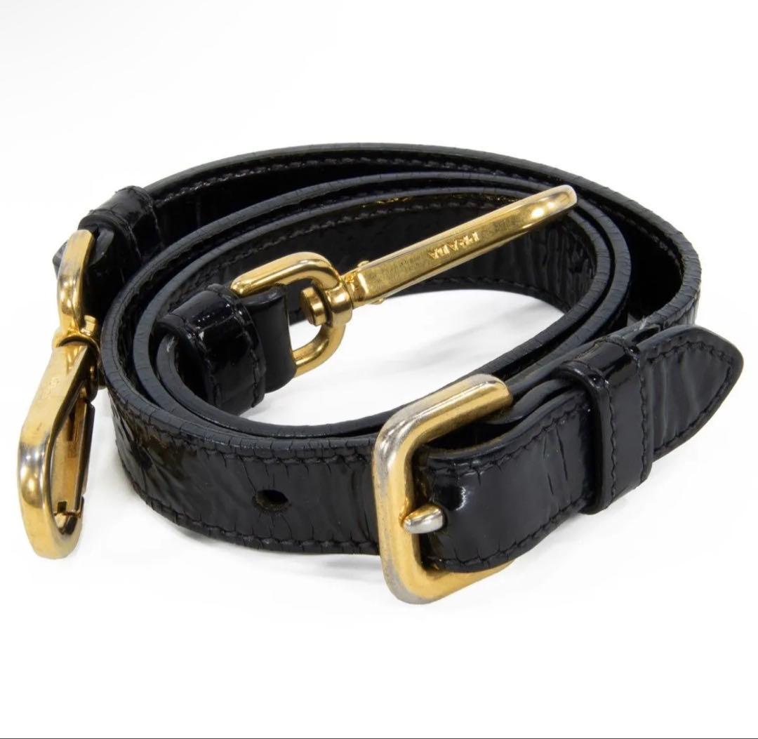 本物 プラダ 2WAYショルダー ハンドバッグ レディース エナメル 黒 肩掛け