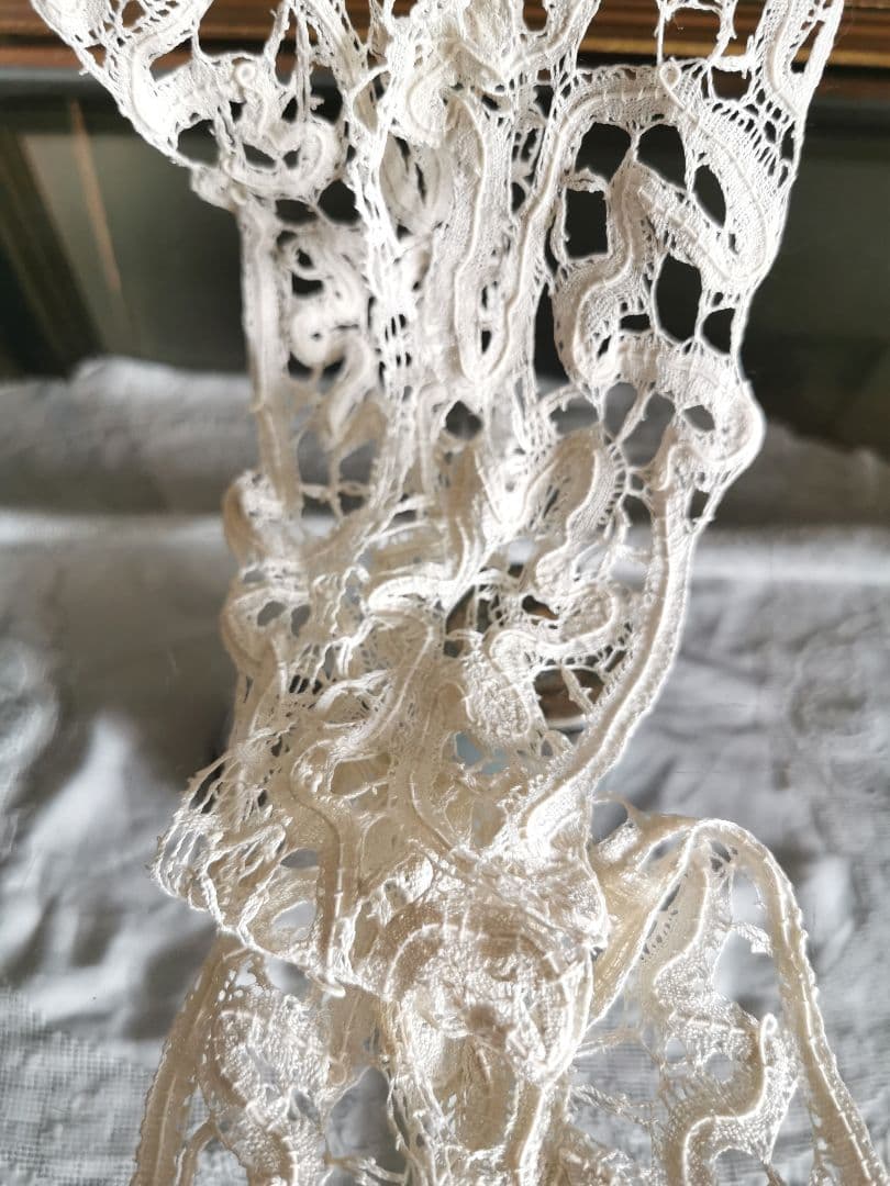 アンティーク ボビン編みリネンレース 艶と光沢のあるショール