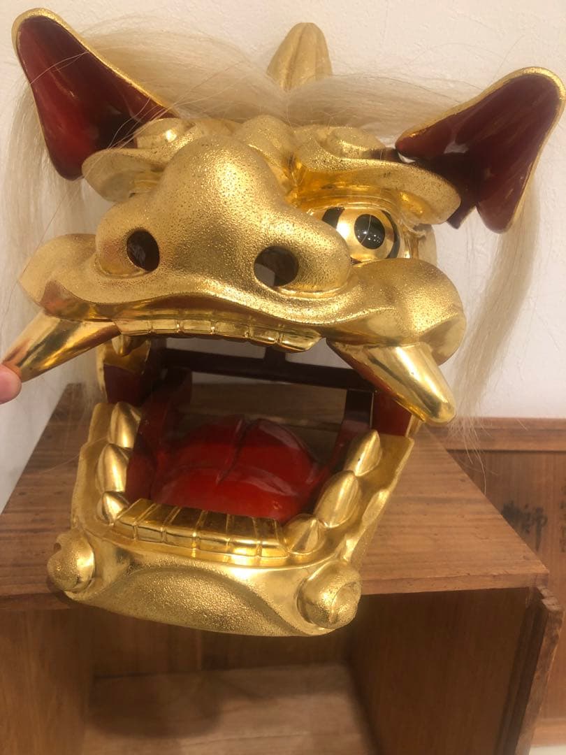 獅子頭『一夢』横山一夢在銘共箱縁起物魔除け正月金獅子