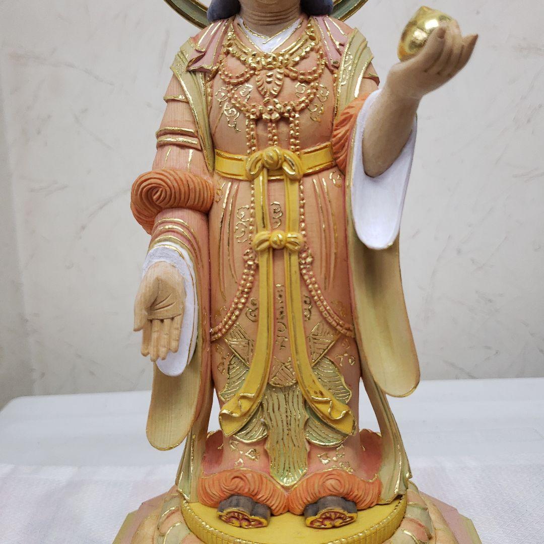 Bフライデー蔵出し特価 美しい仏像☆ヒバ材 淡彩色錐金 吉祥天6