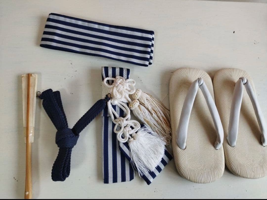 子供用 兜　刺繍 和装 青色　兄弟　リンクコーデ