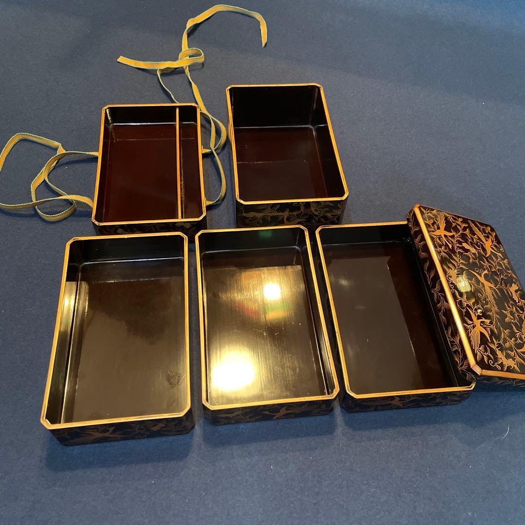 時代物「鳳凰に花唐草紋様 蒔絵」の『野弁当箱』共箱付 重箱 漆器