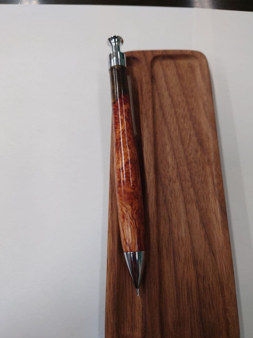 木軸ペン 花梨瘤紅白 うるし仕上げ シャープ0.5 金継ぎ 某工房