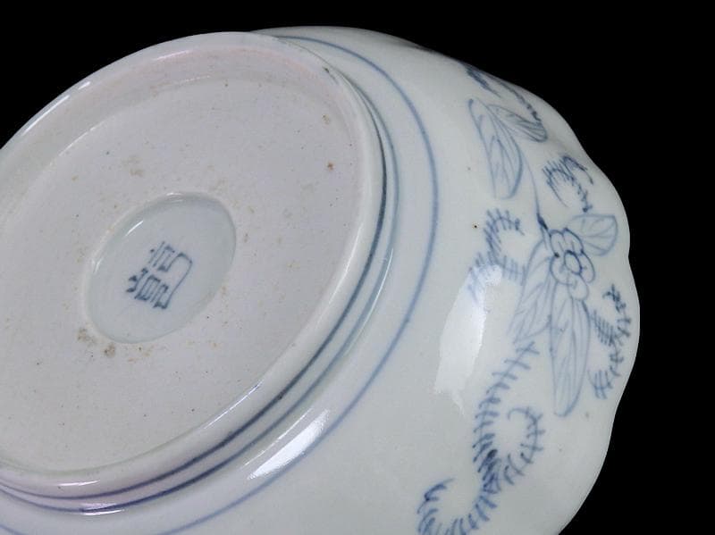 古伊万里　染付　亀甲紋に草花紋の図 膾皿　江戸期　D568AS-fbsx