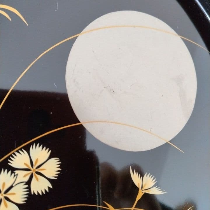 うちわ型 木製、漆塗器、トレイ、皿 、持ち手付、骨董