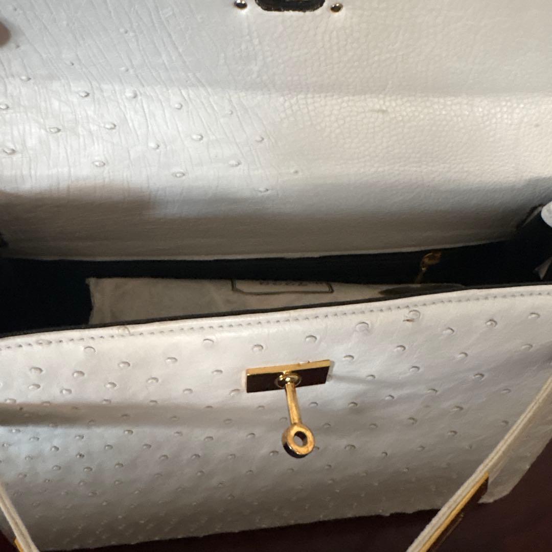 JRA認定 ハンドバッグ ホワイト レザー　クロコ　オーストリッチ