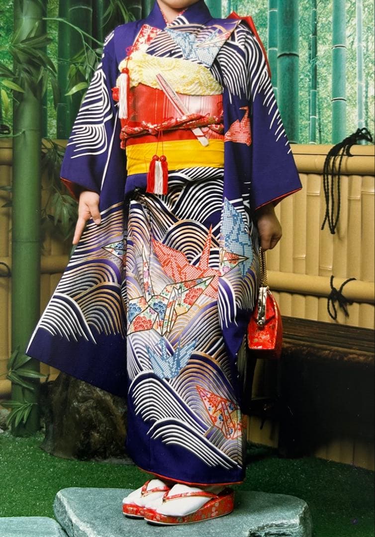 七五三7歳フルセット一式 紫色 正絹　素敵な色と柄で写真映えします♪